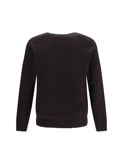 Brooksfield Fleece Wool Crewneck Sweater — Brown