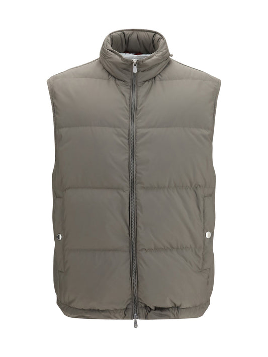 Brunello Cucinelli Quilted Padded Gilet — Gray