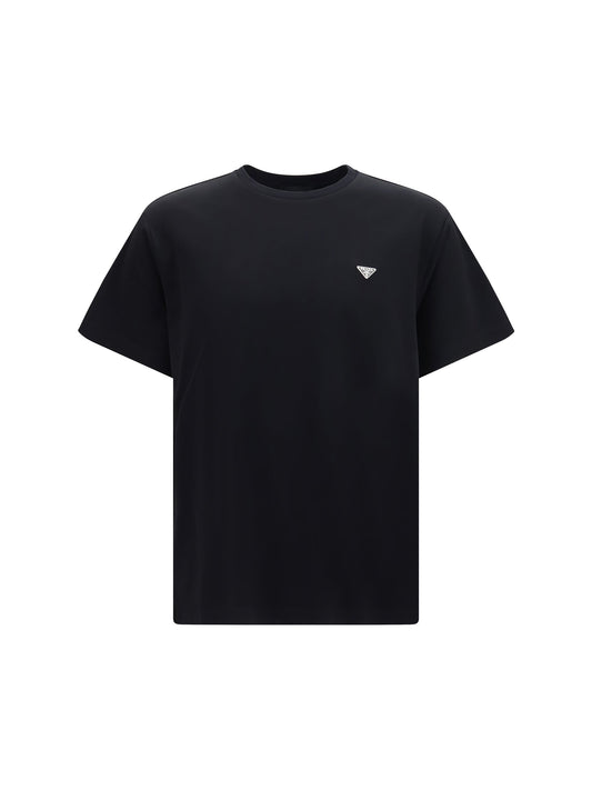 Prada Triangle Logo Cotton T-Shirt — Black