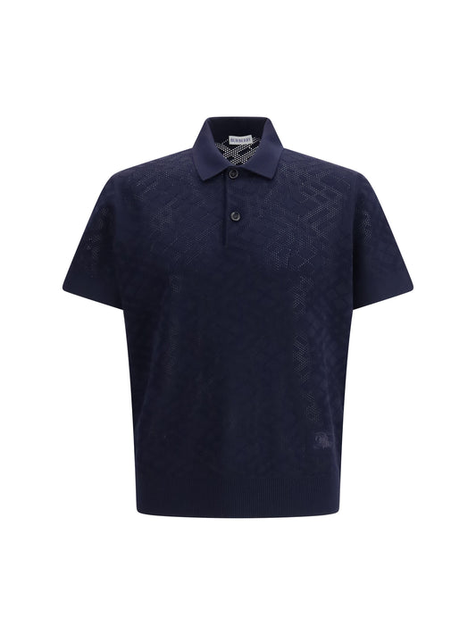 Burberry Check Wool Openwork Polo — Blue