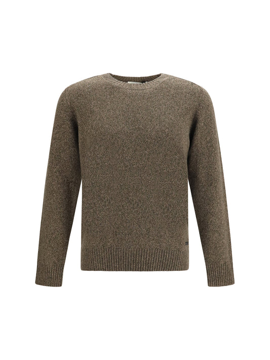 Brooksfield Double-Yarn Fleece Wool Sweater — Brown