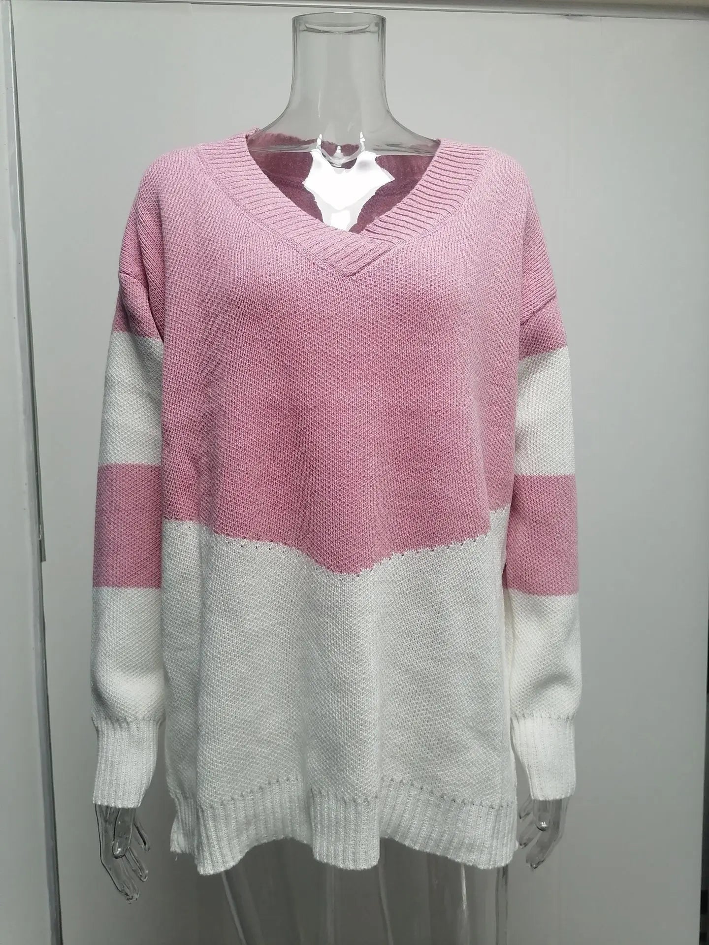Pullovers Women Sweaters New long-sleeved 2021 Autumn Winters V Collar Loose Color Matching Sweaters Women Fashion OLN6057