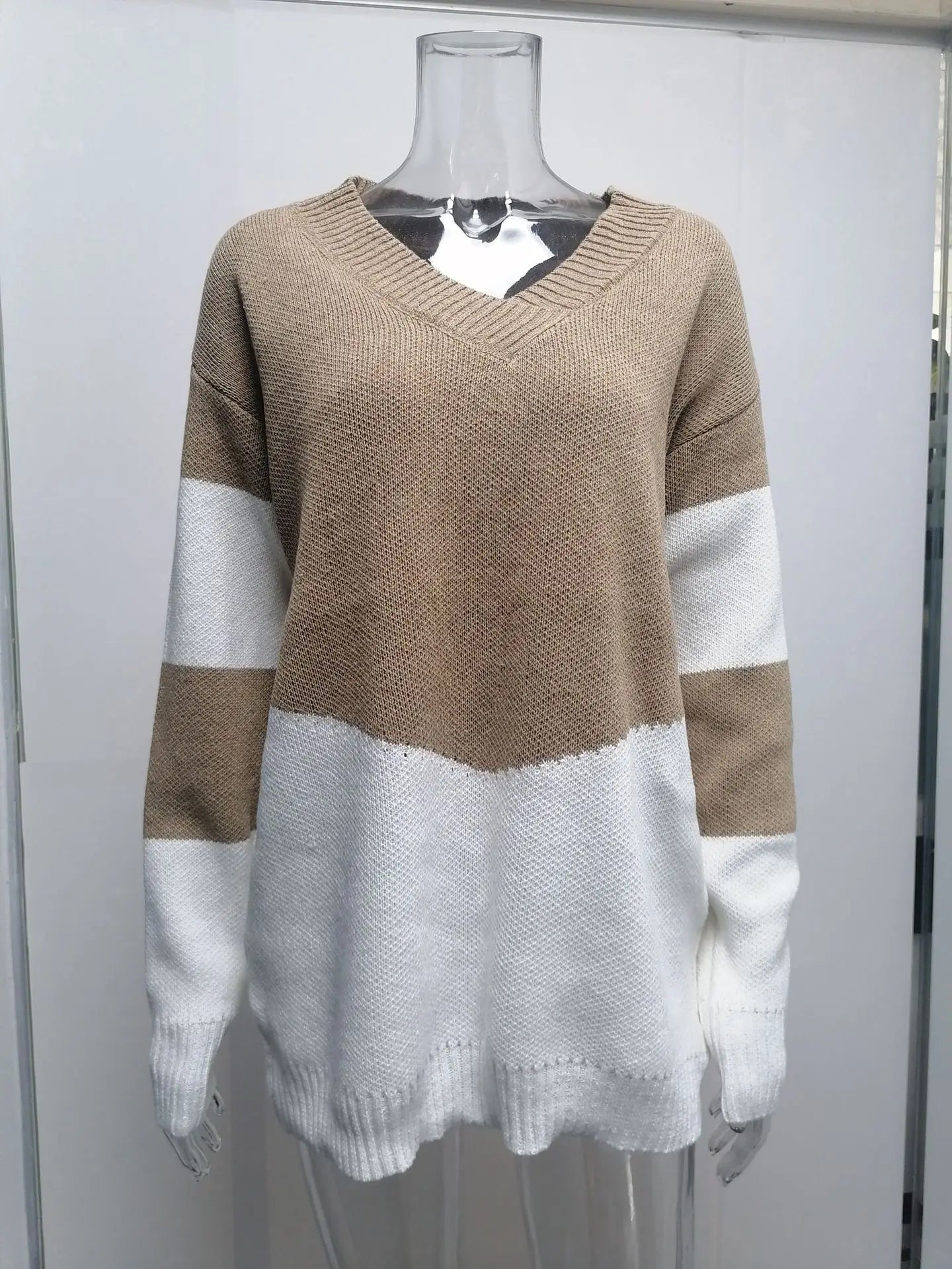 Pullovers Women Sweaters New long-sleeved 2021 Autumn Winters V Collar Loose Color Matching Sweaters Women Fashion OLN6057