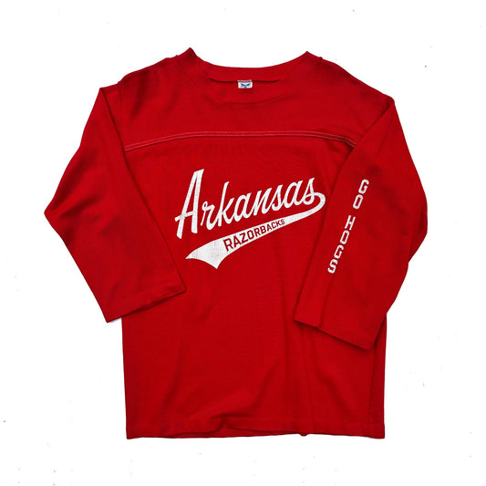 Arkansas Razorbacks 80's Raglan Sleeve Contrast Stitch Shirt "GO HOGS"
