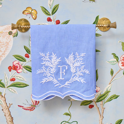 Blue Garland Embroidered Linen Hand Towel