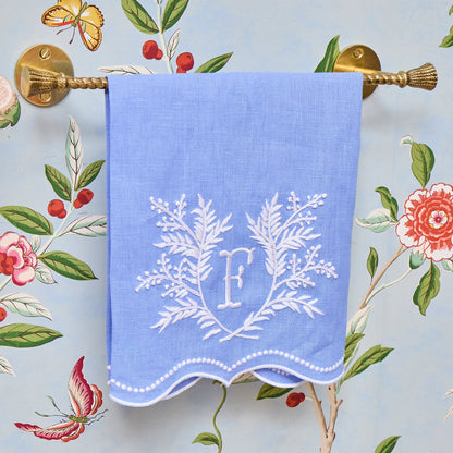 Blue Garland Embroidered Linen Hand Towel
