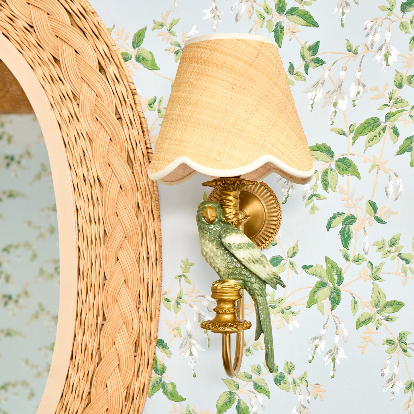 Olive Parrot Rechargeable Wall Light with Grasscloth Shade (18cm)