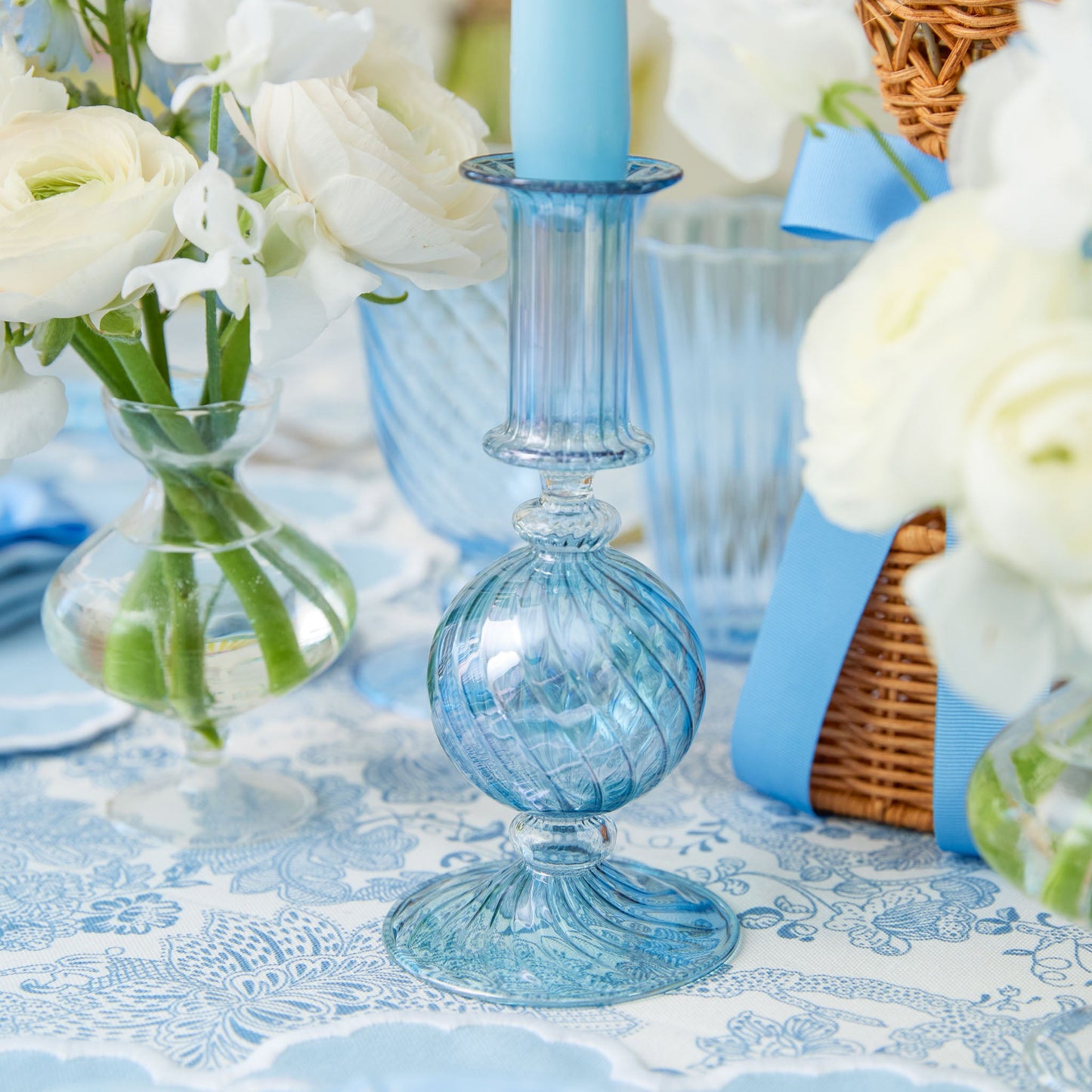 Small Camille Azure Candle Holders (Pair)