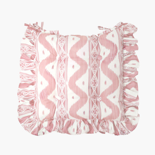Frilled Pink Ikat Seat Pad Cushion