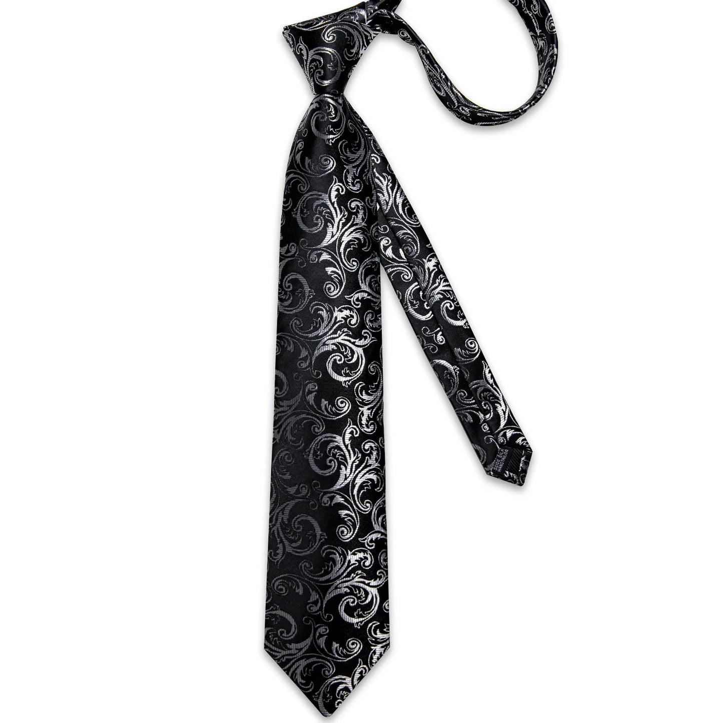 Men's Black Ties Handkerchief Cufflinks Business Formal Floral Striped Solid 8cm Necktie Gift for Husband Wedding Accessories
