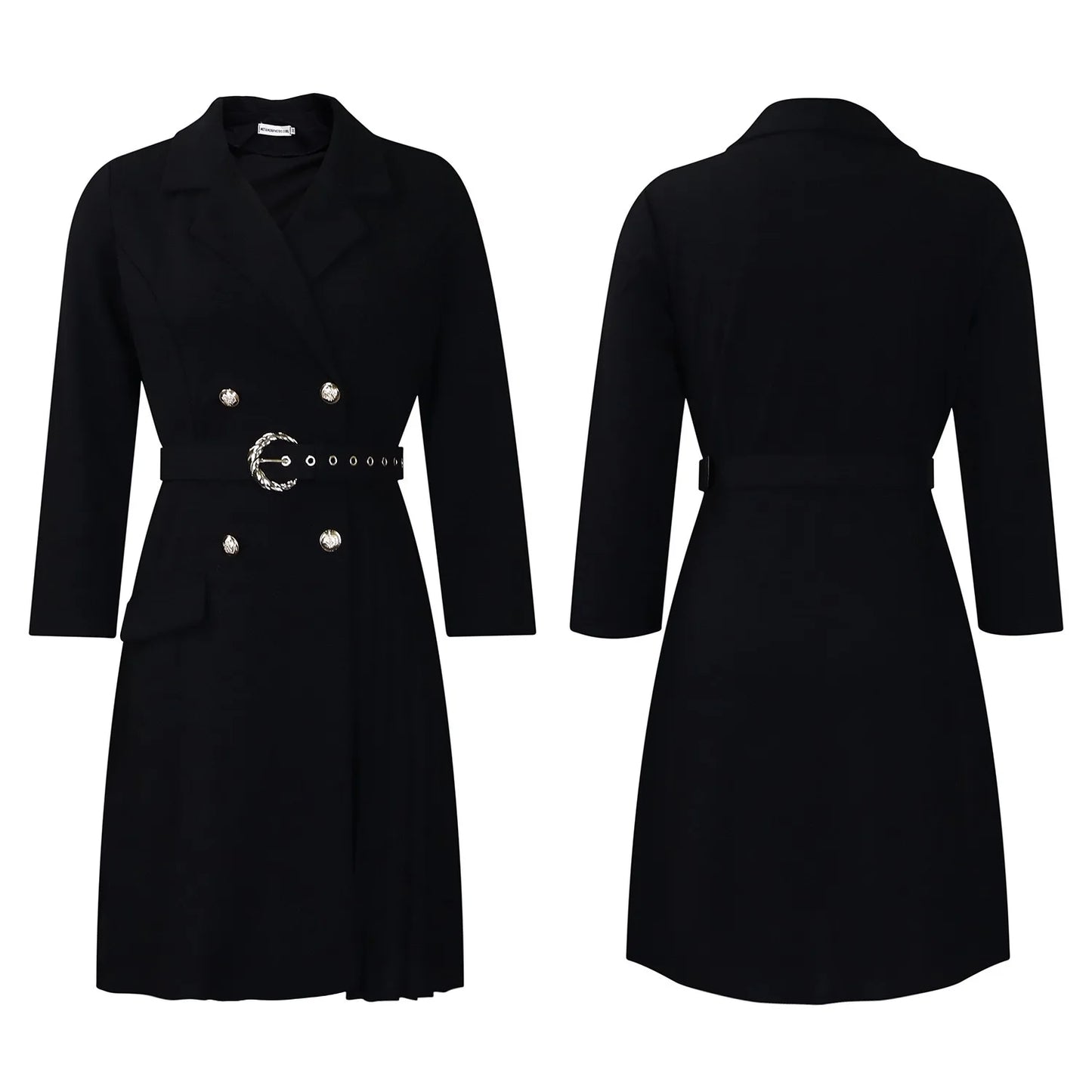 Elegant Dresses for Woman 2024 Autumn Winter New Trends Notched Collar Full Sleeve Sashes Pleated Mid Calf Solid Fashion Dress