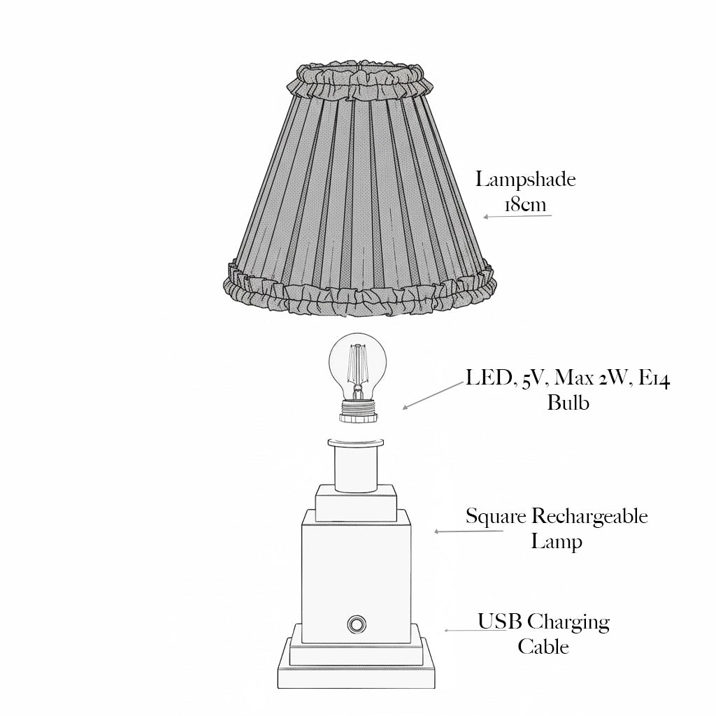 Square Rechargeable Lamp with Pink Frilled Shade (18cm)