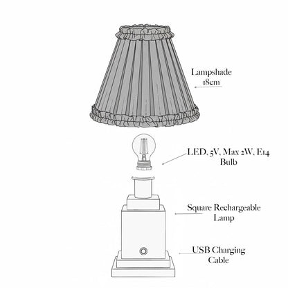 Square Rechargeable Lamp with Green Ikat Shade (18cm)