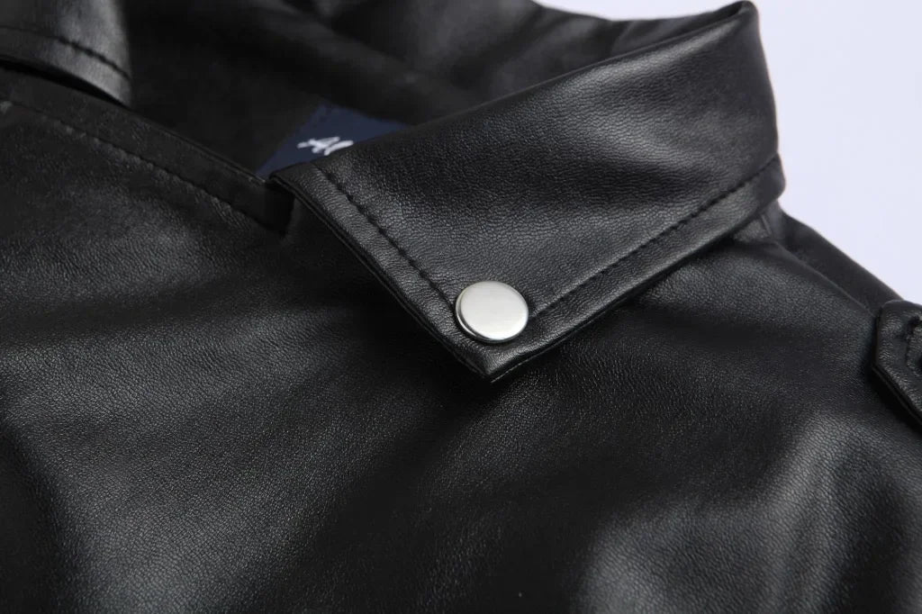 Men PU Leather Jacket Motorcycle Fashion Slim Fit Leather Coat Male Solid Turn-Down Collar Motorcycle Outwear Streetwear 4XL