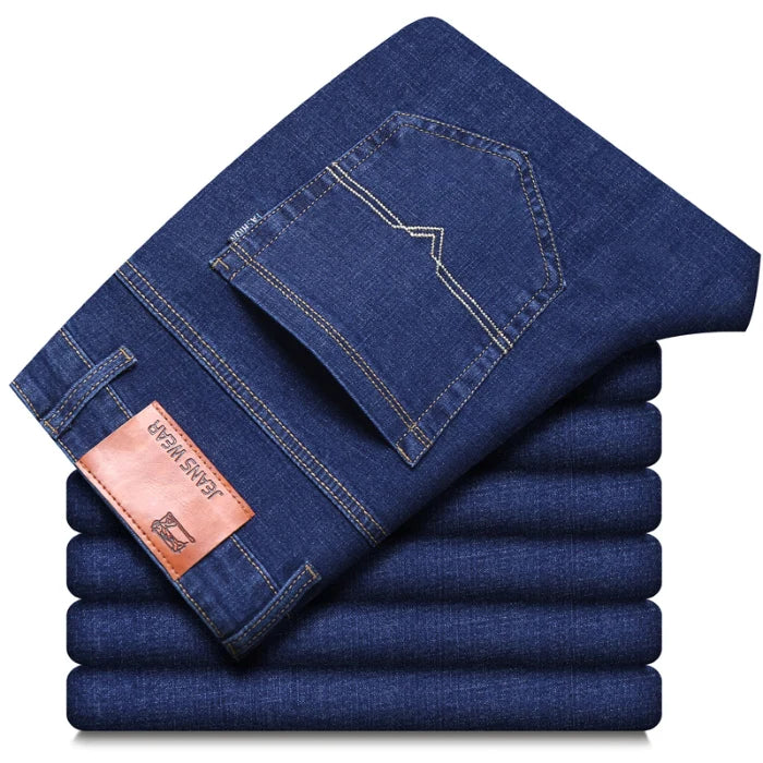 New Men Comfortable Soft Business Fashion Straight Casual Denim Trousers Male Brand Clothing Light Luxury Stretch Slim Fit Pants