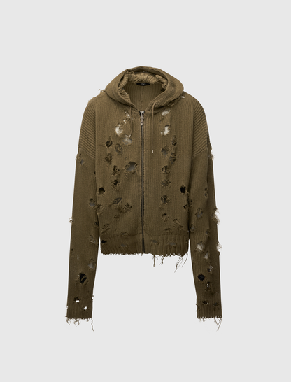 TC DESTROYED KNIT ZIP-UP HOODIE