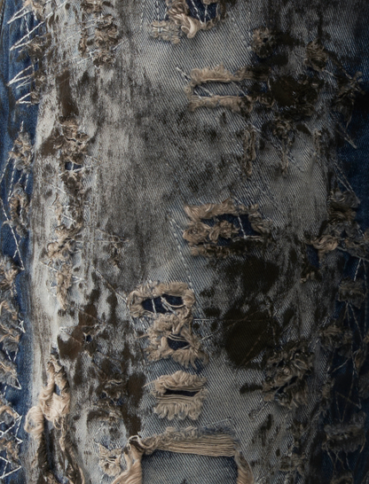 HARD WASHED DESTROYED DENIM SHORTS