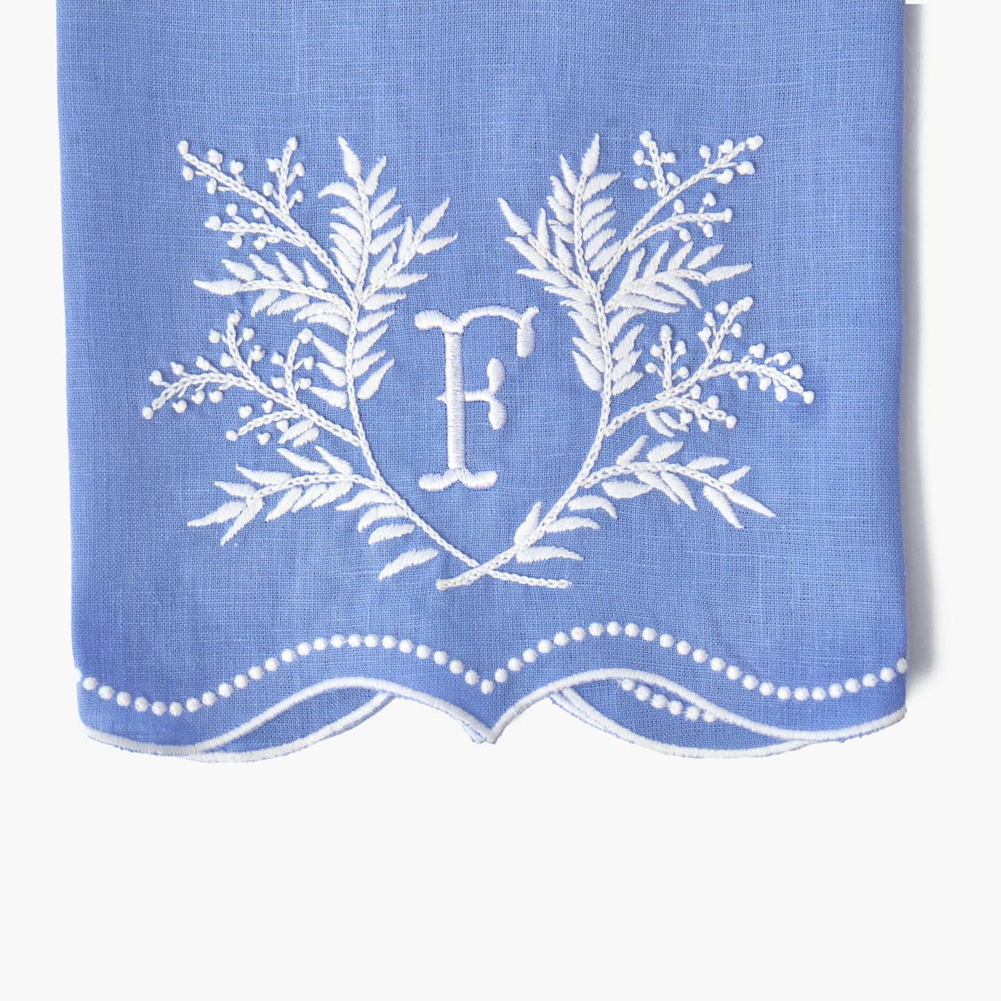 Blue Garland Embroidered Linen Hand Towel