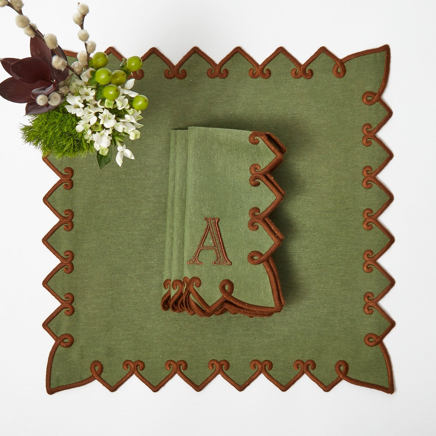 Forest Green & Brown Angelina Placemats & Napkins (Set of 4)