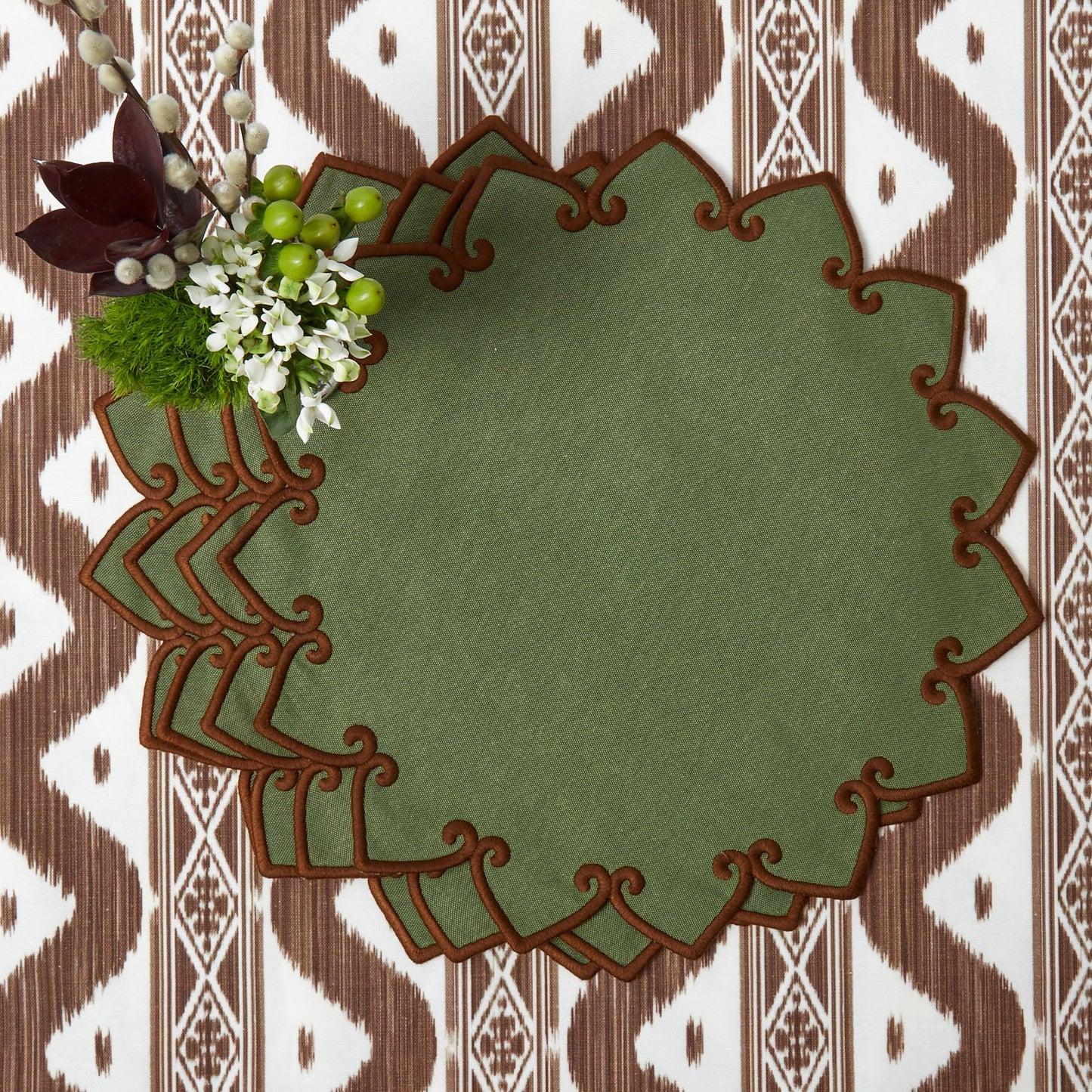 Forest Green & Brown Angelina Placemats & Napkins (Set of 4)