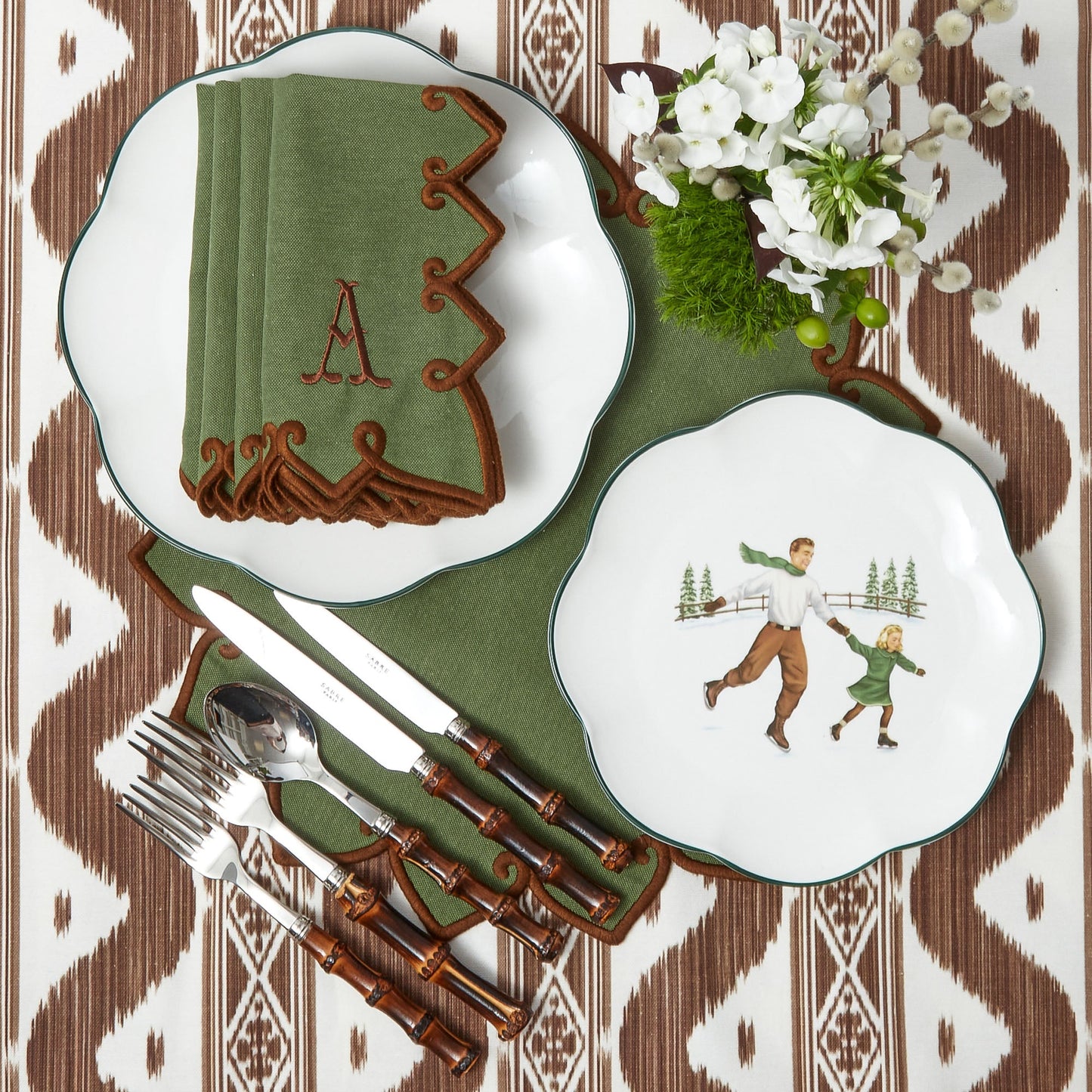 Forest Green & Brown Angelina Placemats & Napkins (Set of 4)