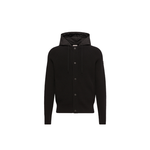 Moncler Ribbed Wool Hooded Jacket — Black