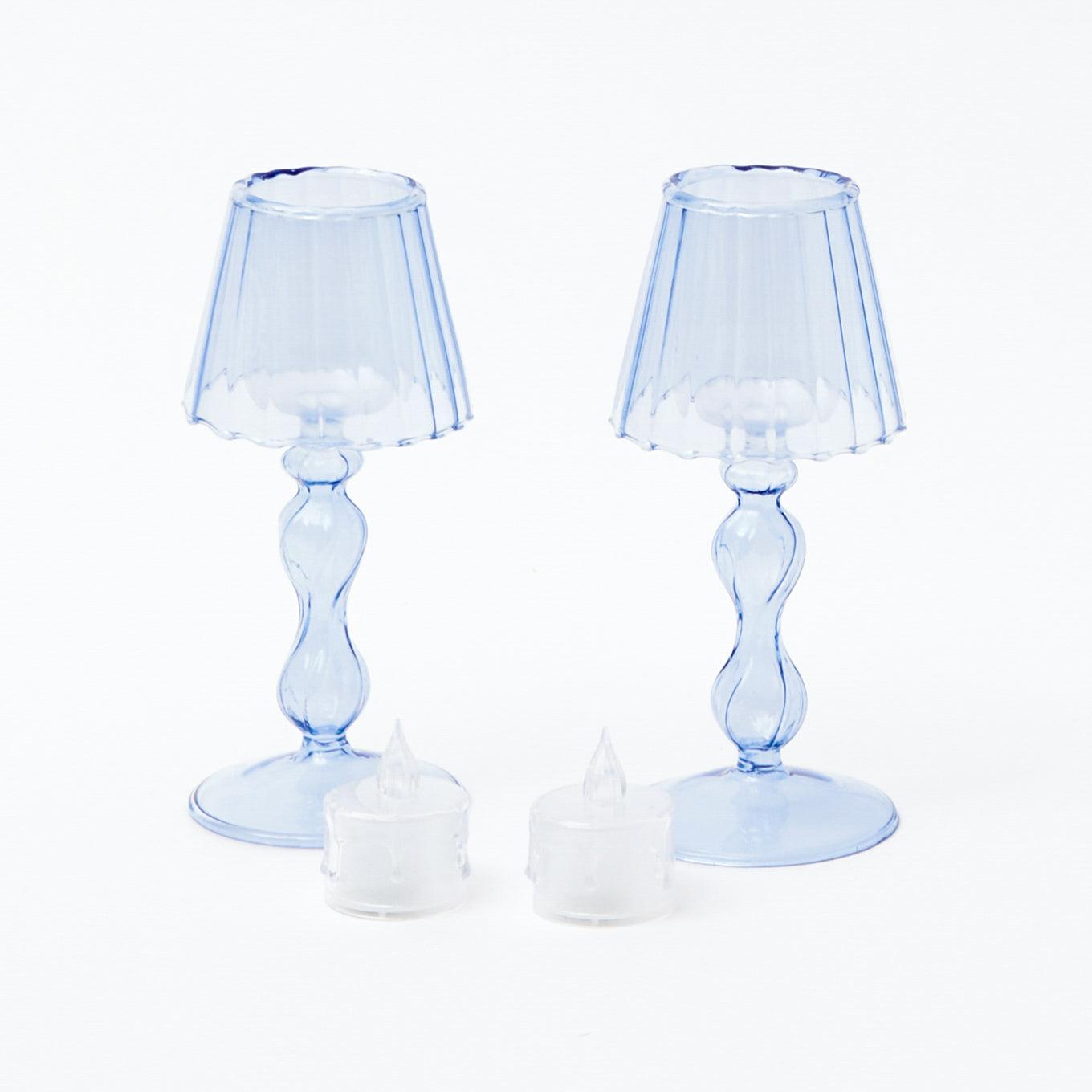 Blue Glass Lantern Tea Light Holder (Pair) - 18 cm
