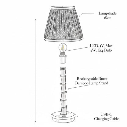 Burnt Bamboo Rechargeable Lamp with Chocolate Lotus Shade (18cm)