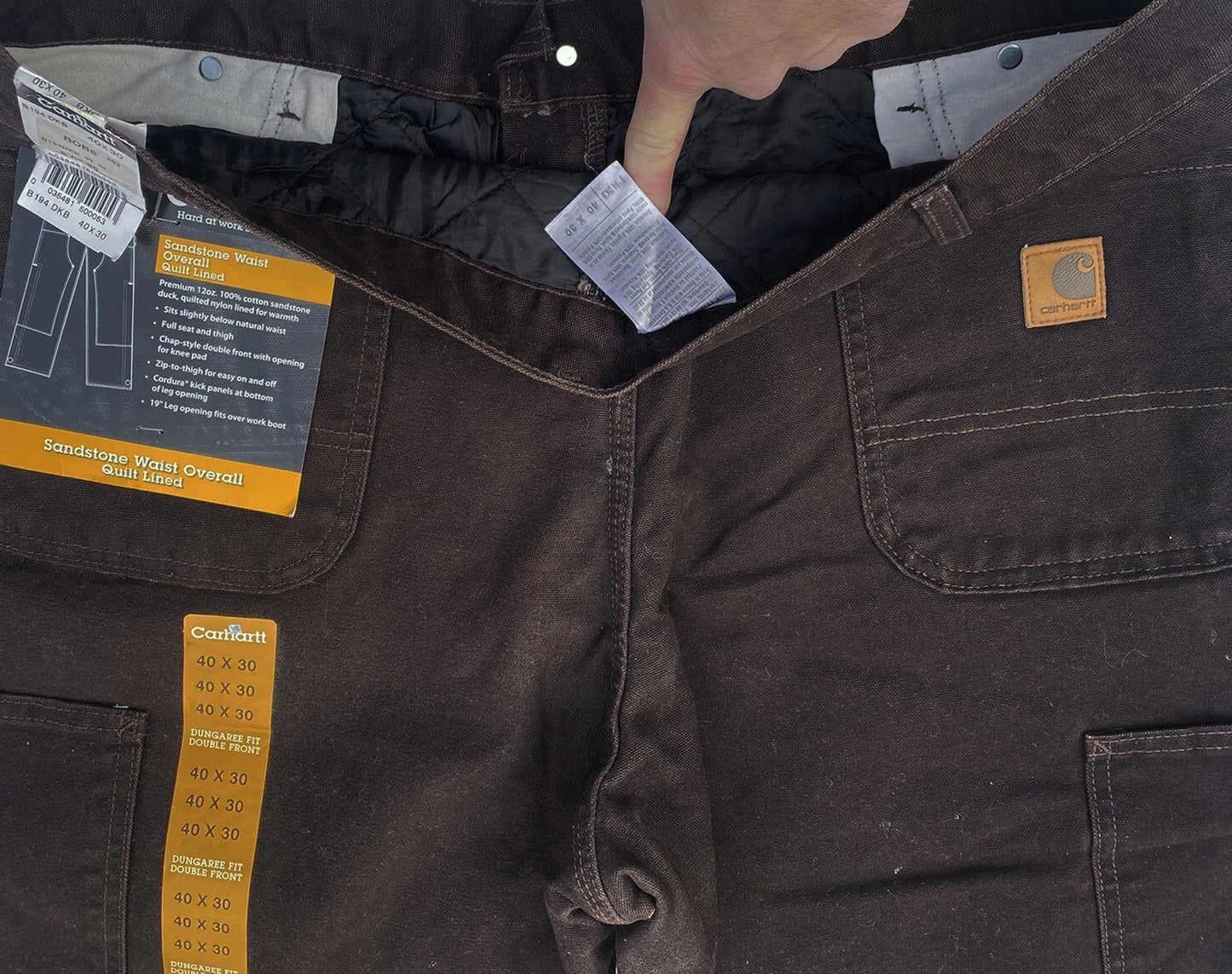 Carhartt Double Front Quilt Lined Sandstone Waist Overall Zip Pants NEW