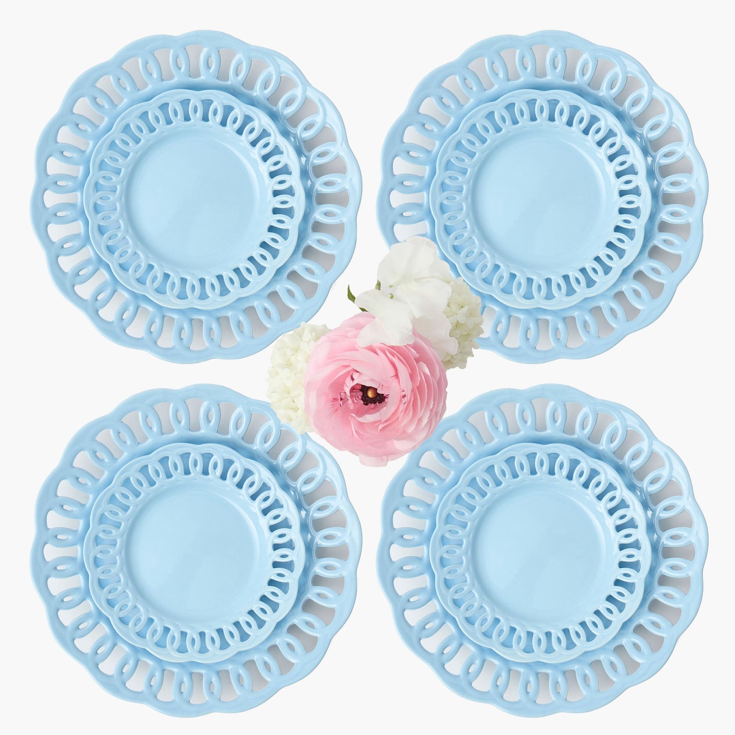 Soft Blue Lace Dinner & Starter Plates (Set of 8)