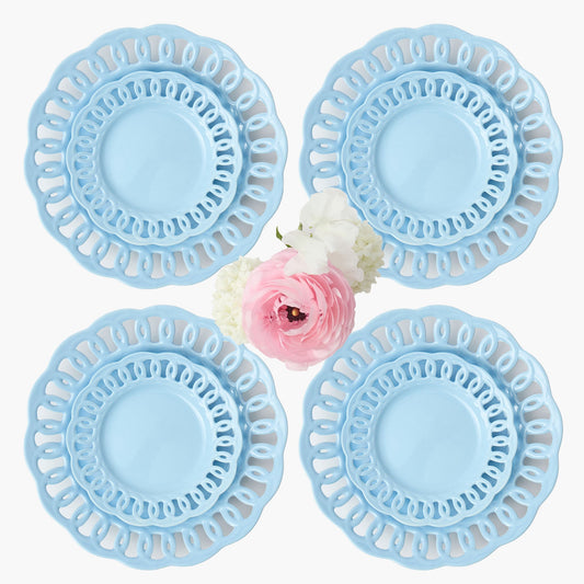 Soft Blue Lace Dinner & Starter Plates (Set of 8)