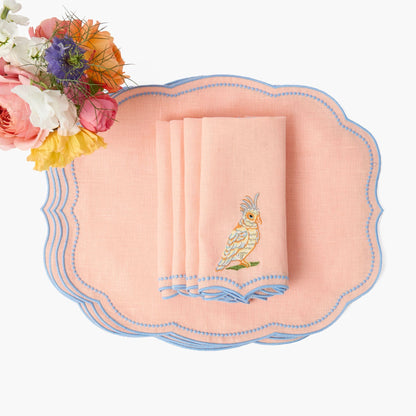 Parrot Coral Linen Napkins (Set of 4)
