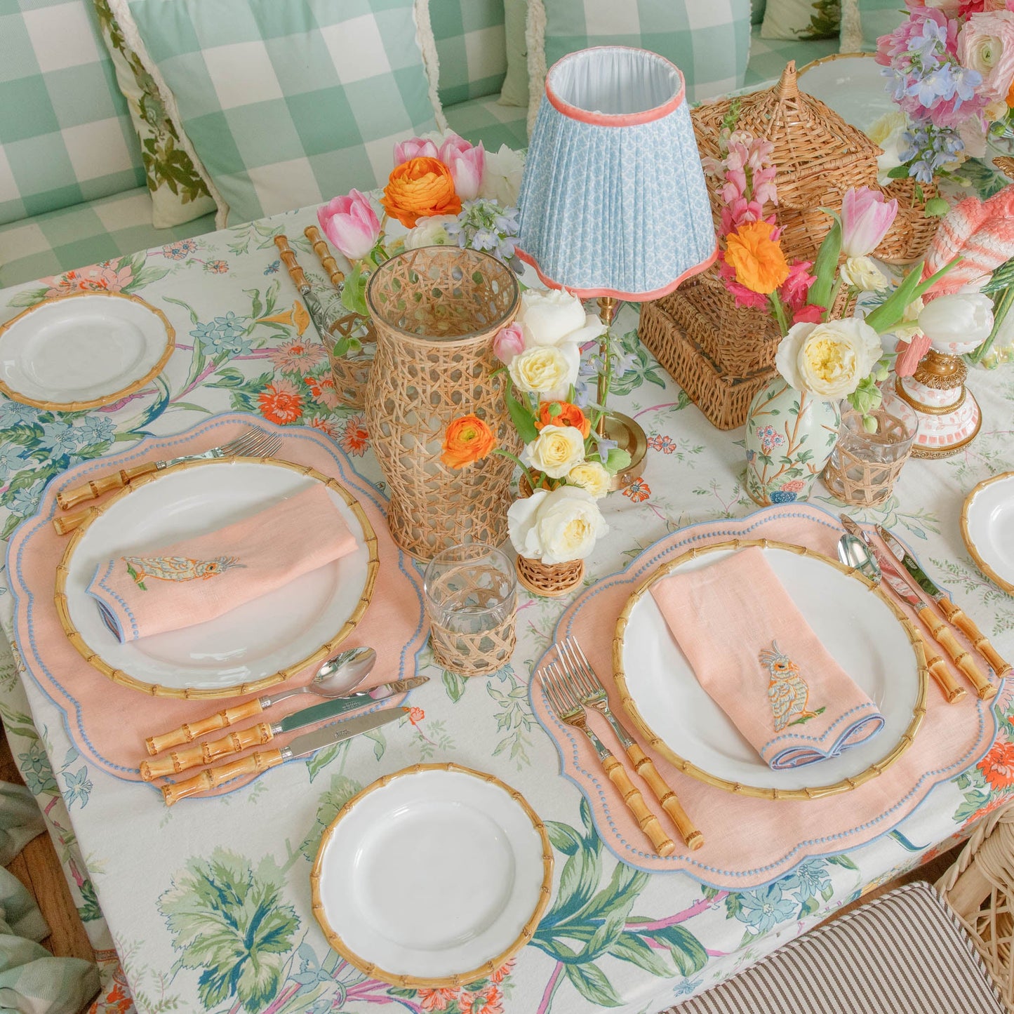 Eloise Coral & Blue Linen Placemats (Set of 4)
