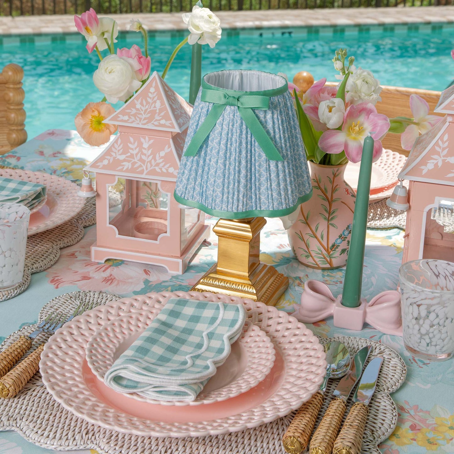 Petal Pink Ceramic Bow Candle Holders (Pair)