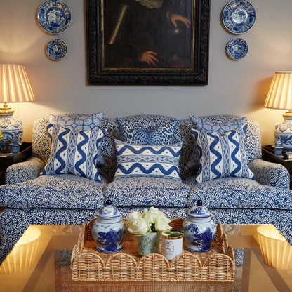 Cobalt Blue Ikat Stripe Fabric