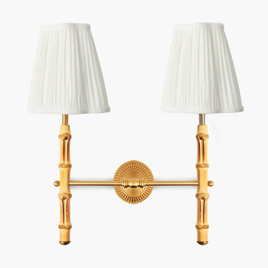 Bamboo Rechargeable Double Wall Light with Cream Shades (14cm)