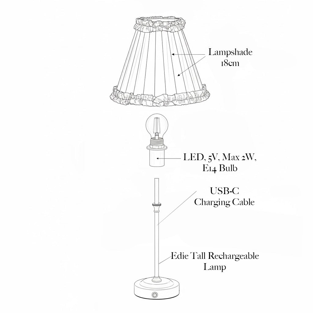 Edie Rechargeable Lamp with Forest Green Frilled Silk Shade (18cm)