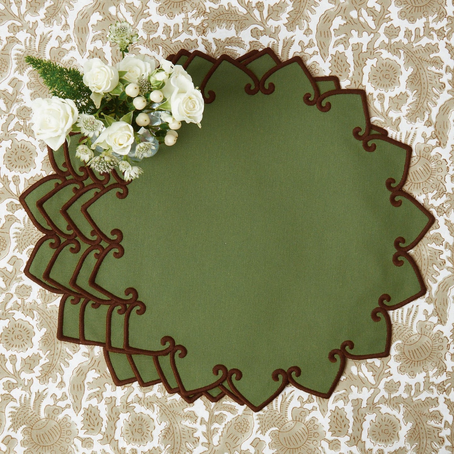 Forest Green & Brown Angelina Placemats & Napkins (Set of 4)