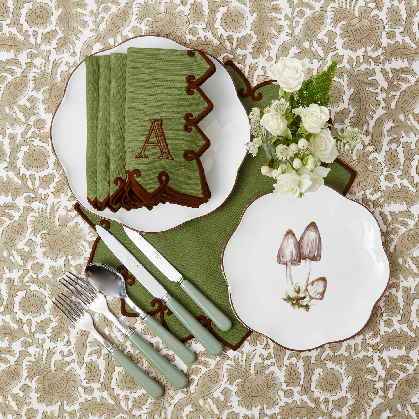 Forest Green & Brown Angelina Placemats & Napkins (Set of 4)