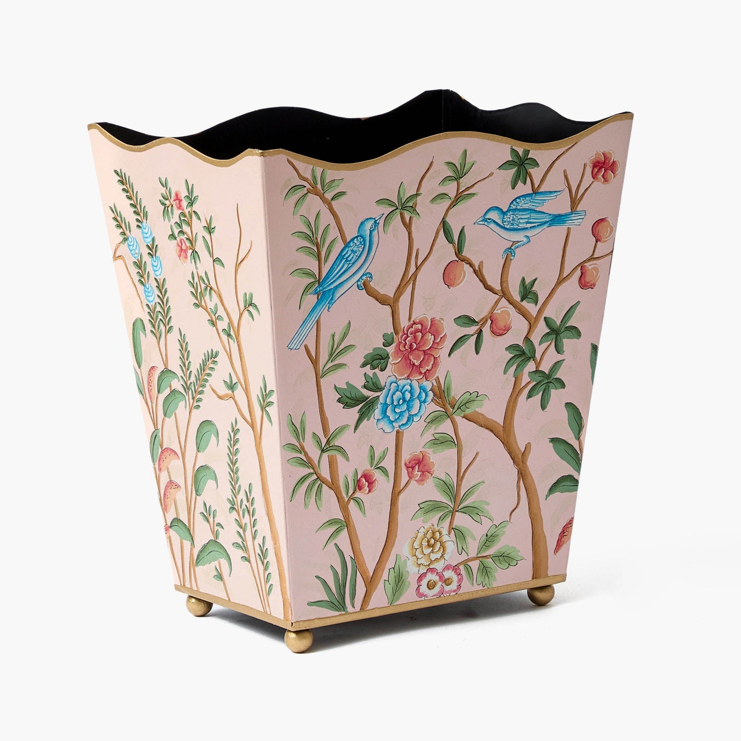 Pink Chinoiserie Tole Waste Paper Bin