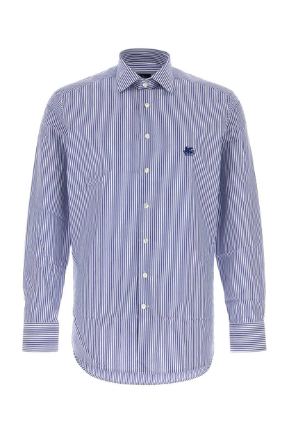 Etro Embroidered Poplin Shirt — Blue