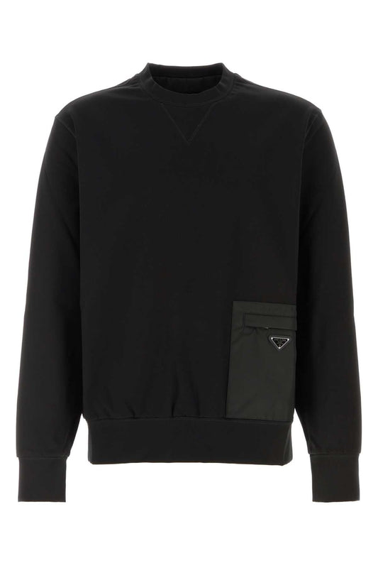Prada Nylon-Pocket Stretch Jersey Sweatshirt — Black