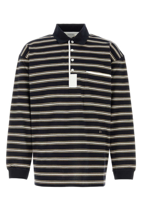 Bottega Veneta Striped Cotton Polo — Navy
