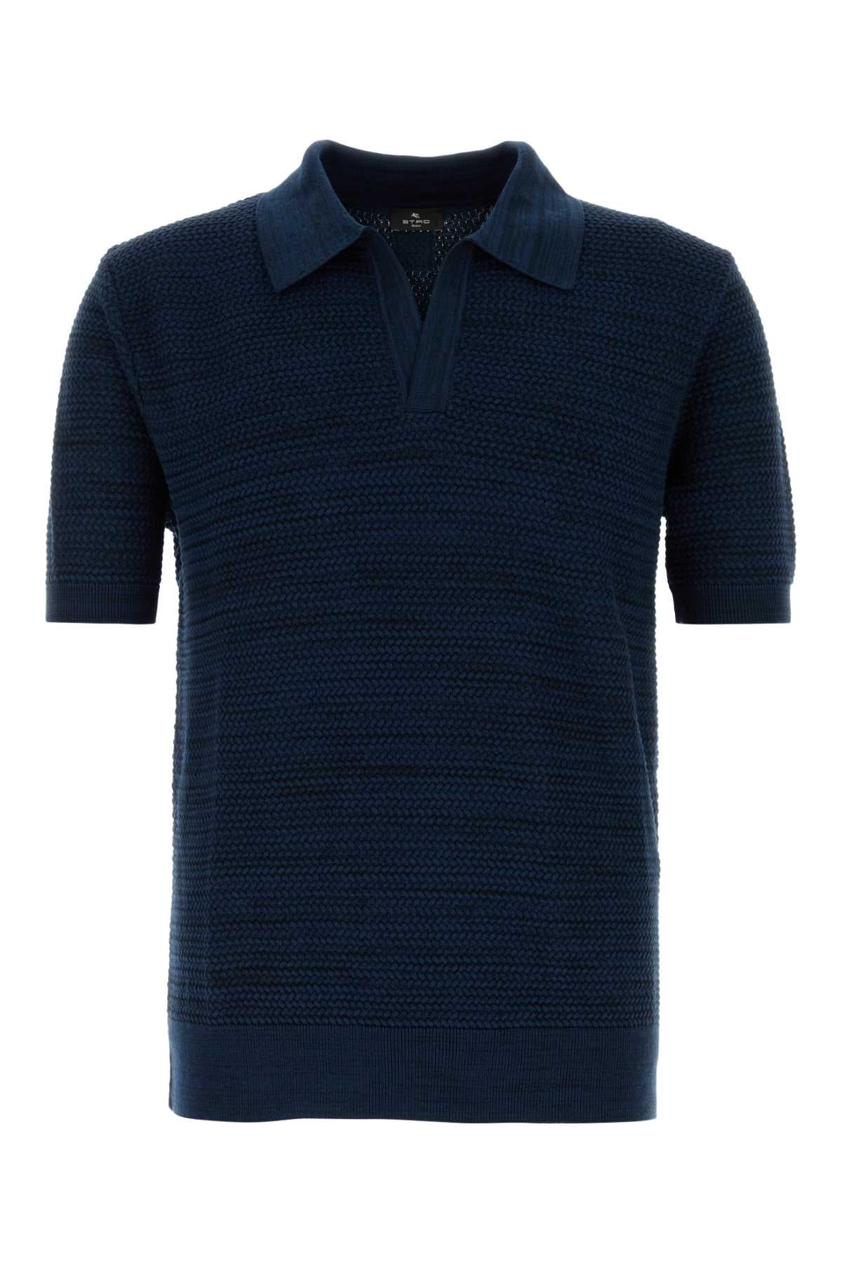 Etro Textured Cotton Polo — Navy