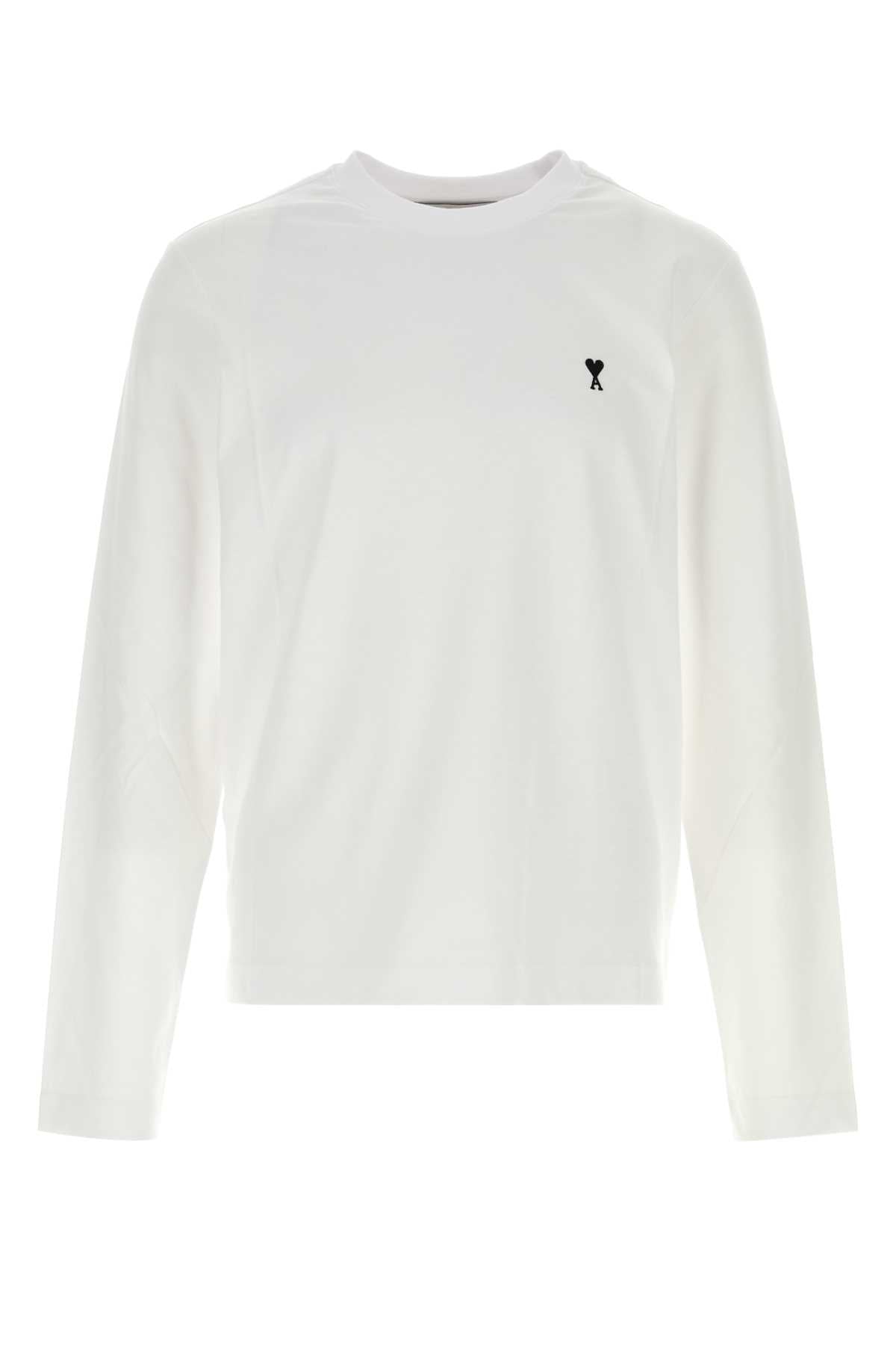 AMI Paris Logo-Embroidered Cotton T-Shirt — White