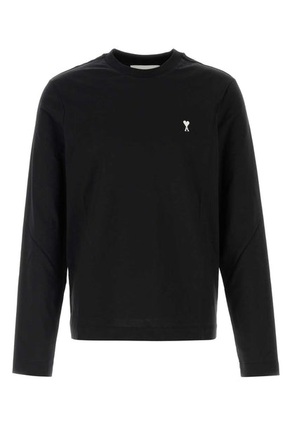 AMI Paris Logo-Embroidered Cotton T-Shirt — Black