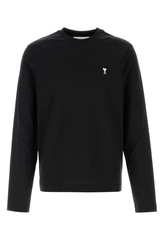 AMI Paris Logo-Embroidered Cotton T-Shirt — Black