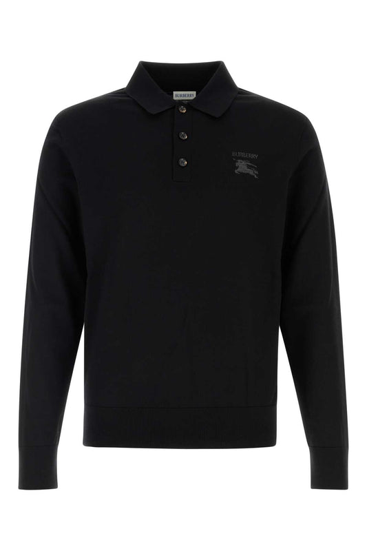 Burberry Wool Logo-Embroidered Polo — Black