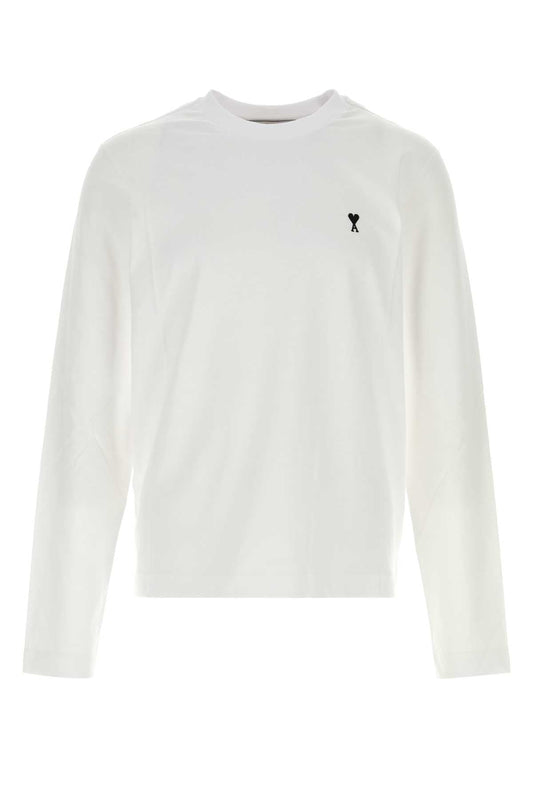AMI Paris Logo-Embroidered T-shirt — White