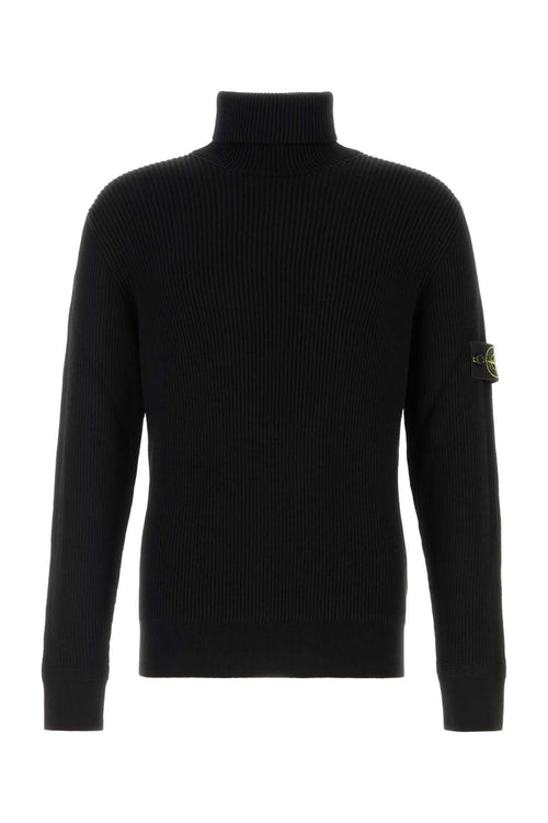Stone Island Ribbed Virgin Wool Sweater — Black